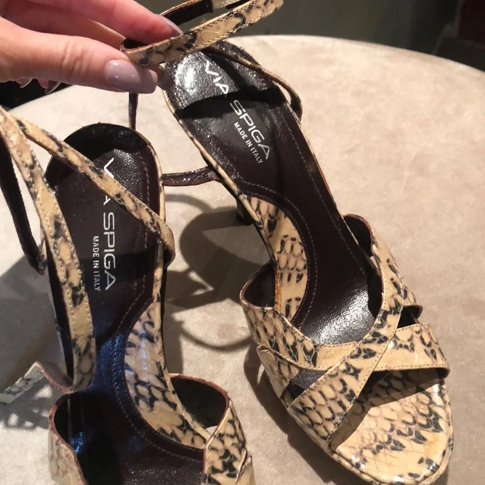 Via SPIGA Italian snake skin embellished heels